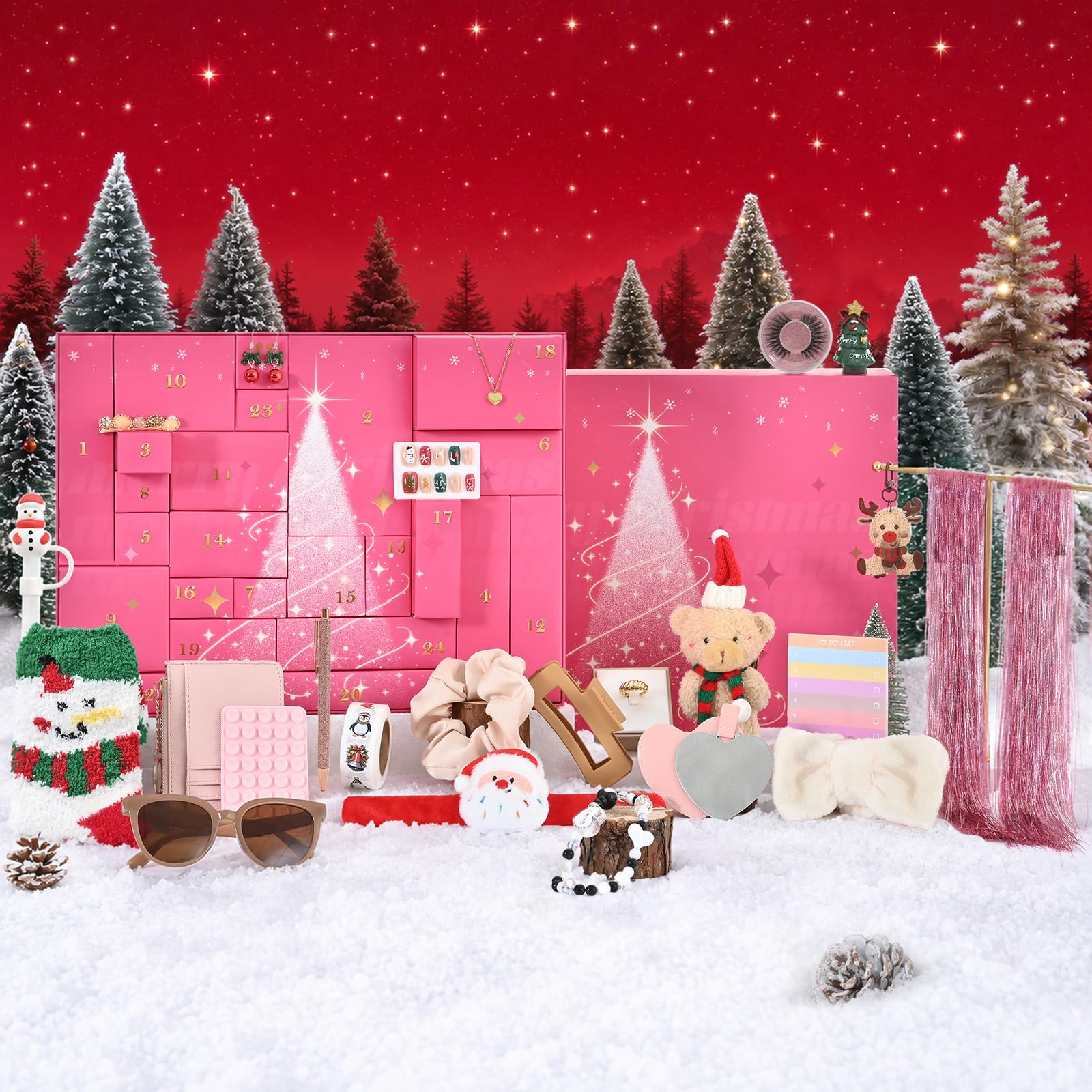 Bearhug Calendario dell'avvento 2026, per ragazze e donne, 24 giorni, con conto alla rovescia di Natale, set regalo con confezione individuale, bellezza infusa alla moda, regalo per donne (lista dei