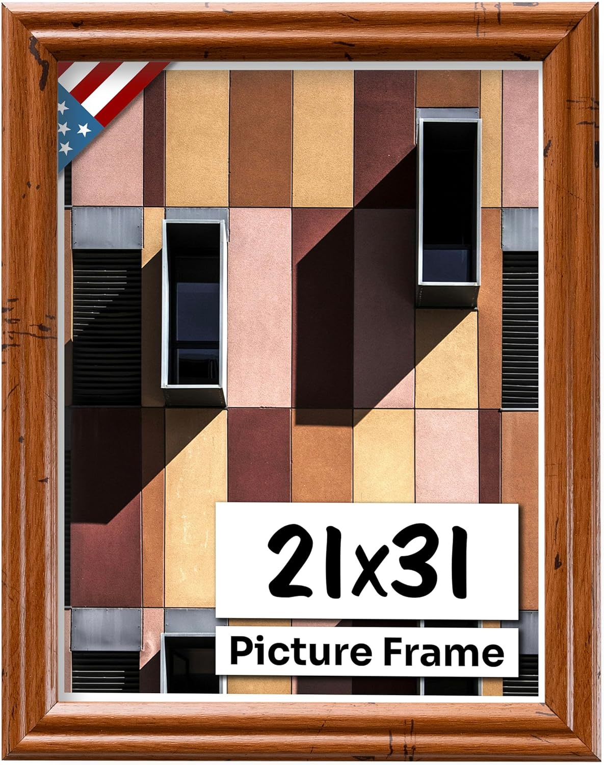 Distressed Oak 21x31 Picture Frame .75" Inch Wide - Handmade American Solid Wood Picture Frames with Preinstalled Hangers and UV Blocking Plexiglass Frames