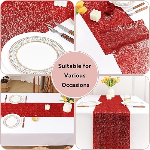 Miniatura 6 de Sugargirl Paquete de 10 caminos de mesa de lentejuelas de 12 x 72 pulgadas, camino de mesa rojo brillante para suministros de fiesta de cumpleaños,