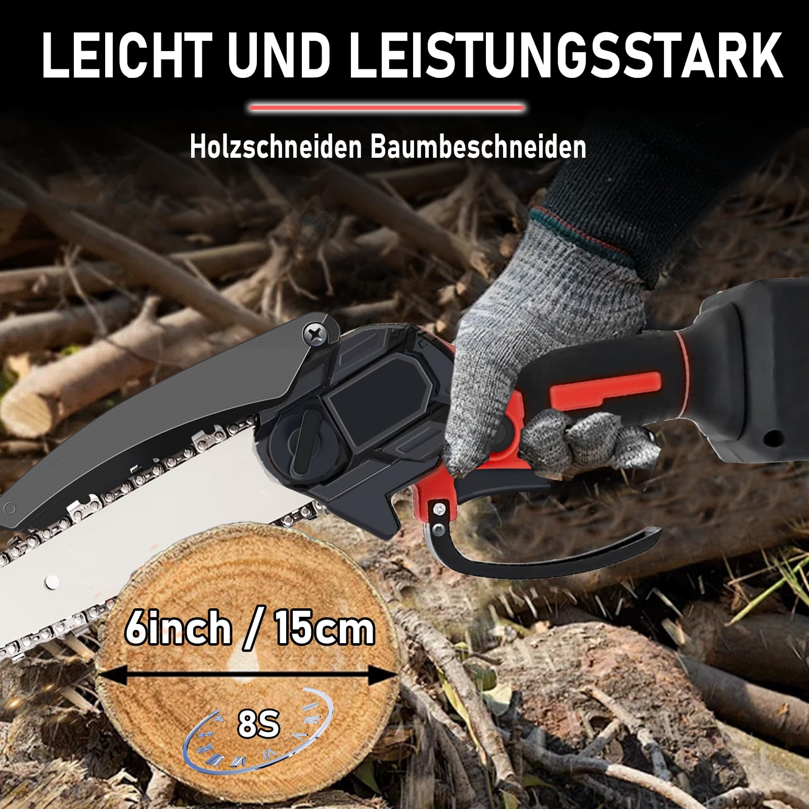 Mini piła łańcuchowa do gałęzi, 15 cm, do akumulatora Einhell 18 V, elektryczna piła łańcuchowa, ręczna piła łańcuchowa do prac ogrodowych, cięcia drewna i przycinania (bez akumulatora)