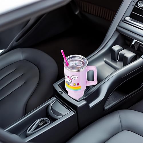 Miniatura 9 de Silver Buffalo Sanrio - Vaso de acero inoxidable con asa y pajilla, diseño de flores de primavera y verano, diseño de flores de primavera y verano,