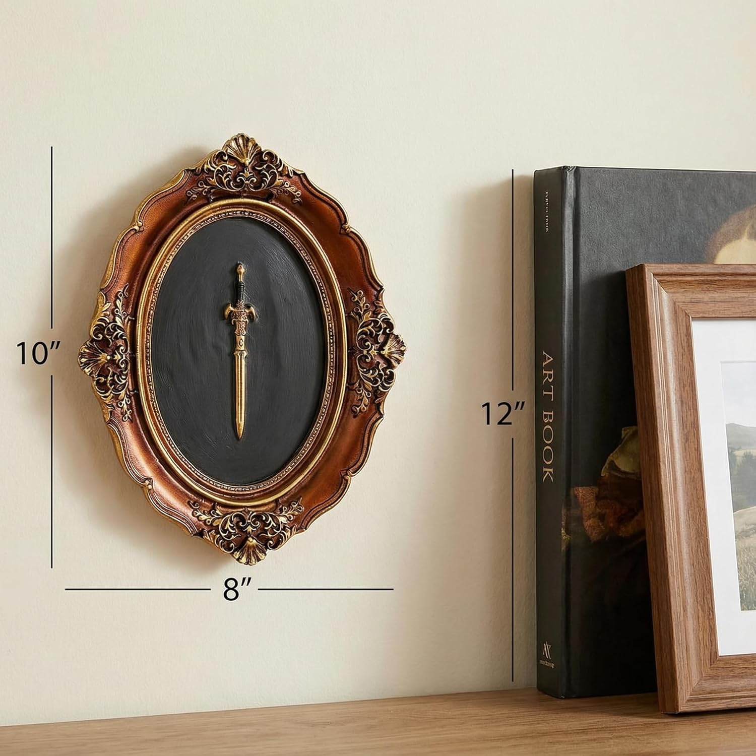 Juedawyal Baroque Sword Wall Sculpture, Gothic Wall Decor, Resin Vintage Wall Accent, Antique Oval Aesthetic Room Décor for Hallway Living Room Entryway Gallery Wall