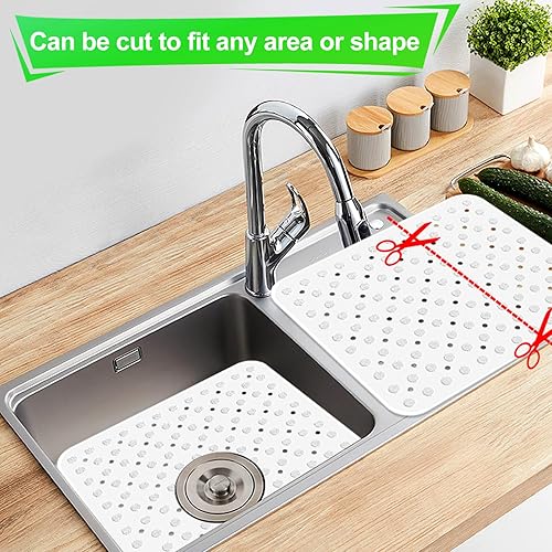 Miniatura 4 de Paquete de 2 tapetes de plástico para fregadero de cocina, tapete protector de fregadero de PVC, ecológico, ajustable, acero inoxidableporcelana,
