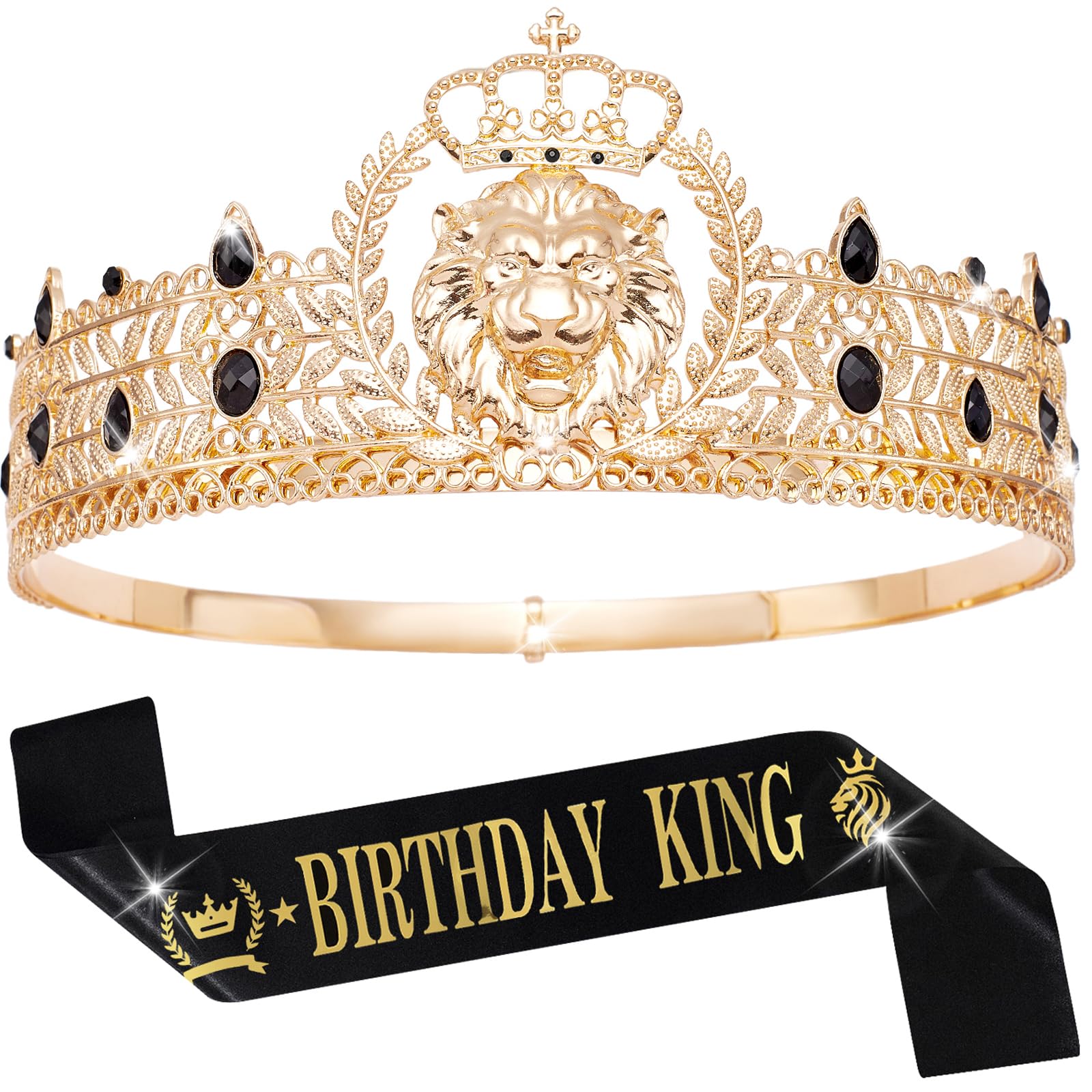 YOUlDIANZI King Crown for Men, Prince Diadem, Royal Medieval Cosplay Birthday Prom Halloween Hair Accessories Gold & Black