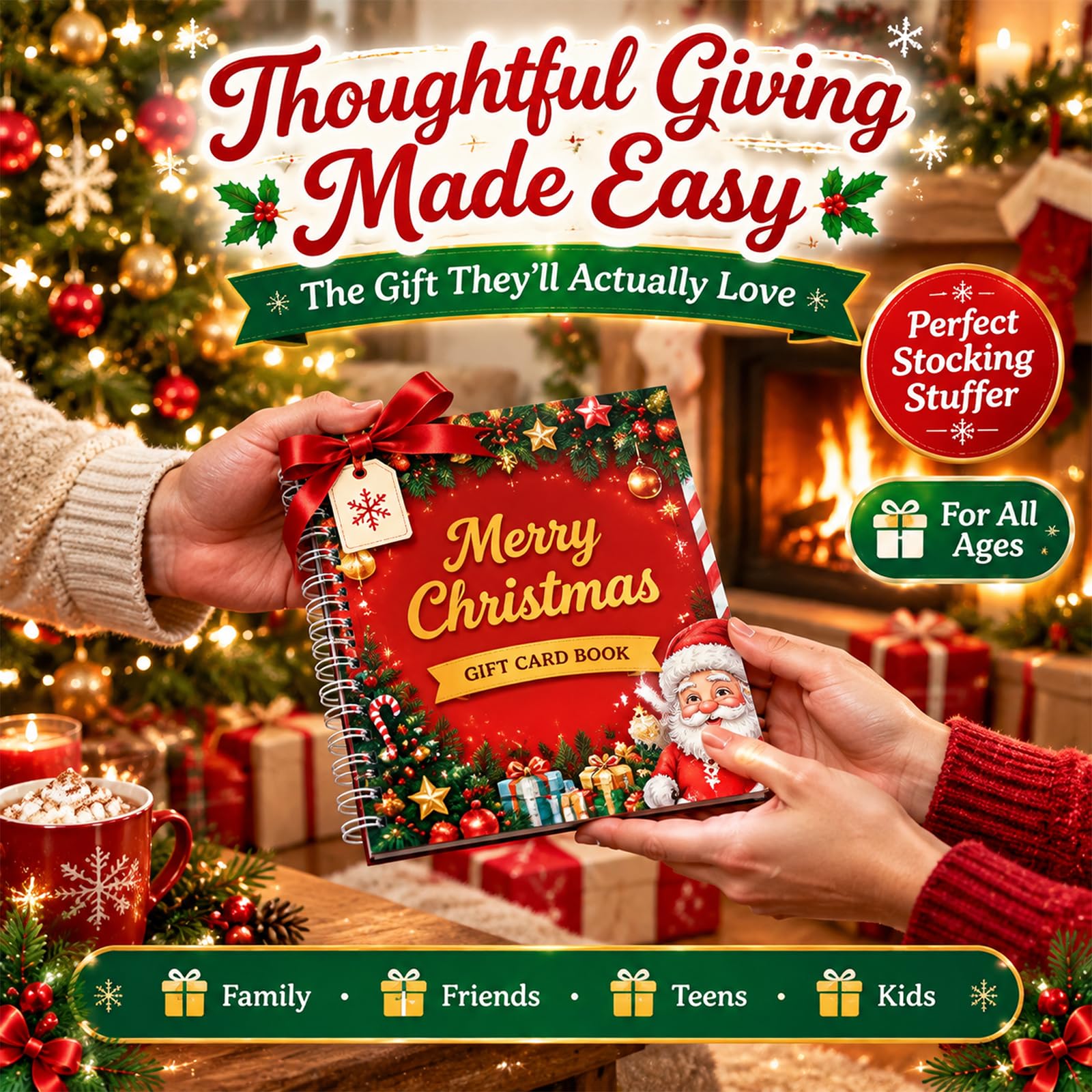 Libro di biglietti regalo di Natale rilegato a spirale per le vacanze, 3