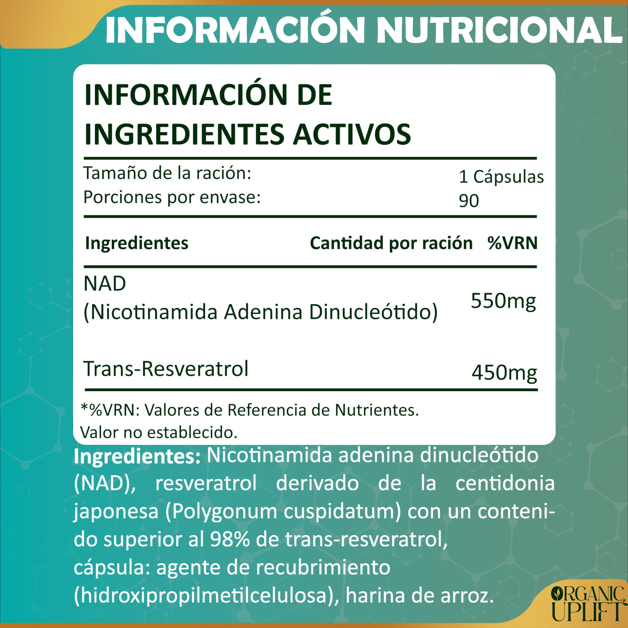 NAD Resveratrol Puro 1000 mg, NAD+ liposomal para hombres y mujeres, nicotinamide riboside, Cápsulas de NAD Plus de alta pureza, Probado en laboratorio, suministro para 3 meses (90 cápsulas)