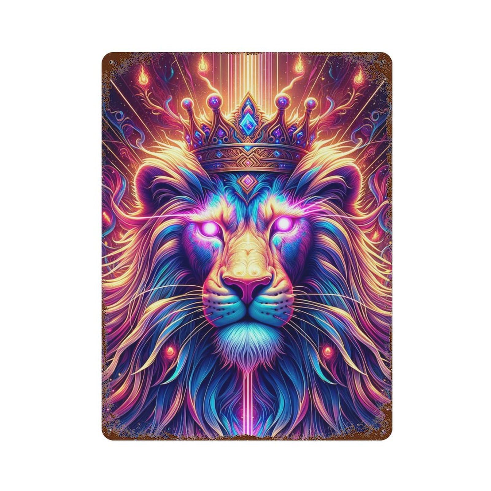 Magical Lion Crown Artwork 15.7"x11.8" Decorative Tin Sign, Retro Wall Decor for Bistro, Counter And Cafe Decor
