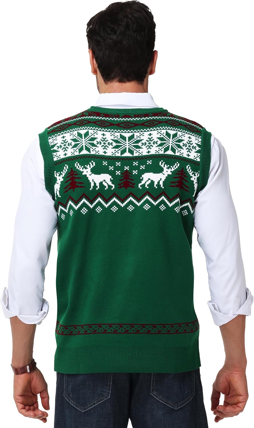 Men Christmas Sweater Vest V Neck Ugly Xmas Holiday Knit Sleeveless Pullover - Image 7