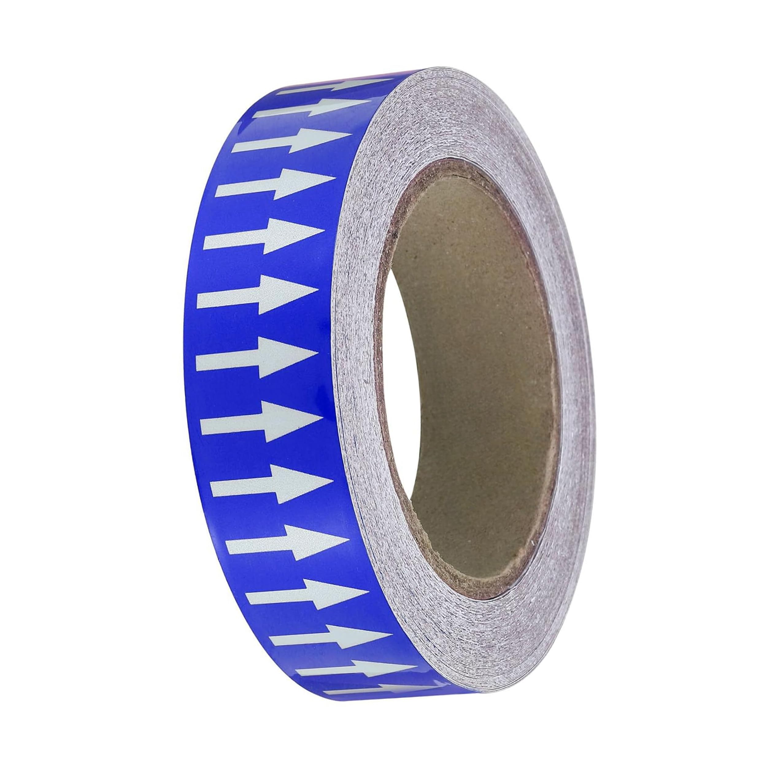 Pipe Flow Arrow Tape Pipeline Arrow Stickers 1.2 Inch x 66 Ft (3cm x 20M) Pipe Identification Marking Arrow Labels with Reflective Strips for Pipe Flow Markers, Blue/White
