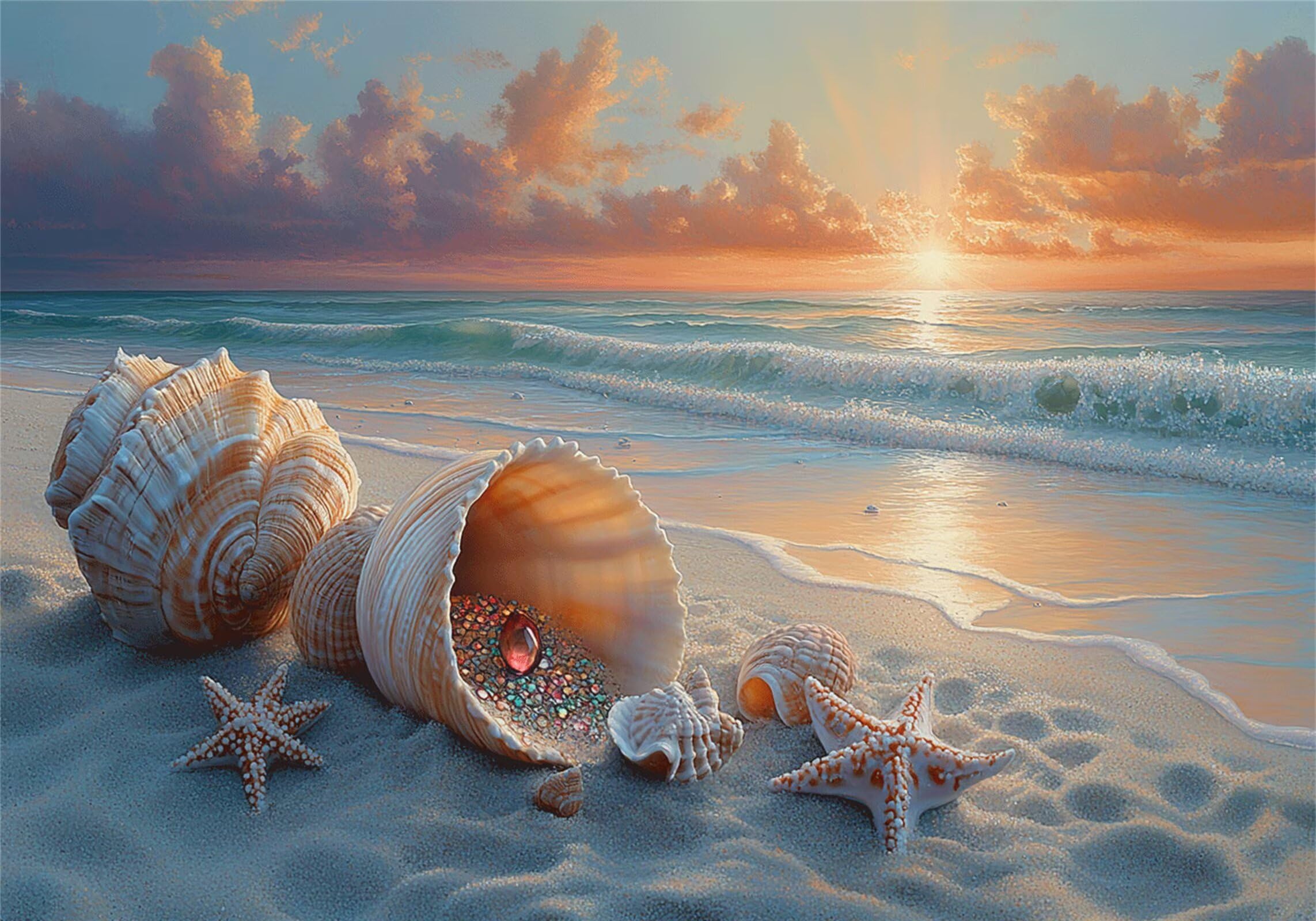 Plage Puzzle 4000 Pieces Adultes Coquille Puzzles Classiques Panorama Bois Difficile Impossible Geant Jigsaw Jeu éducatif Défi Jouet pour Enfants et Adulte dès 14 Ans Cadeau Homme Femme Boxed P-250