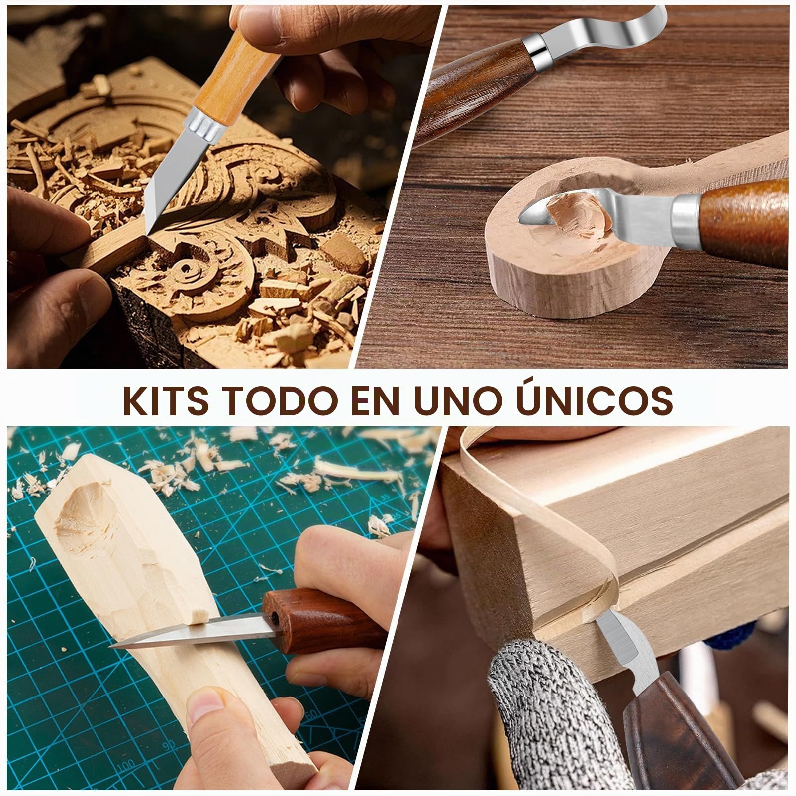 Juego de Herramientas para Tallar Madera-17pcs, Cuchillos de Tallar Madera | Kit de Tallado de Madera Manualidades, Kit de Cuchillos de Tallado de Madera para Principiantes y Profesionales