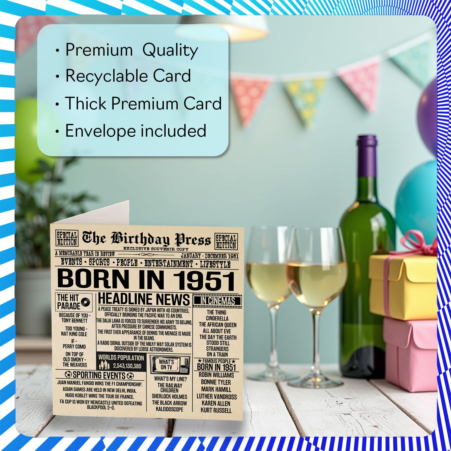 Stuff4 Cartes De 73e Anniversaire Pour Homme Et Femme – Journal Born In 1951 – Carte D'anniversaire Pour Grand-père, Grand-mère, Grand-mère, Grand- Mère, Vintage Rétro En 1951, 145 Mm X 145 Mm