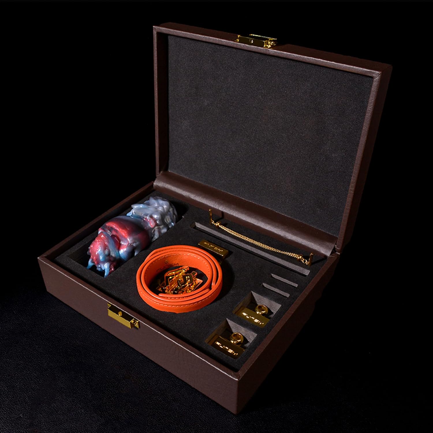 Monster Shape Silicone Wearable Bondage Sex Gag with Bell and Belt, Bondage Restraint Oral Gag Adult Sex Toy for Men Women - Orange Belt