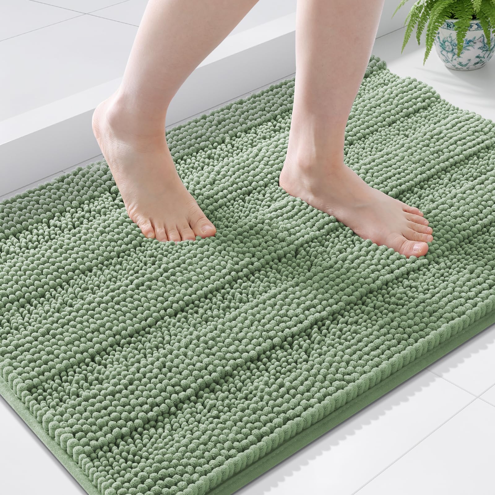 Grandaily Chenille Bathroom Rugs 44x24, Soft Bath Mats, Grayish Green