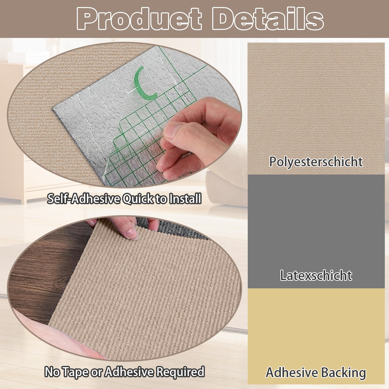 Dalles de moquette autocollantes pour moquette (marron clair, 50 x 50 cm)