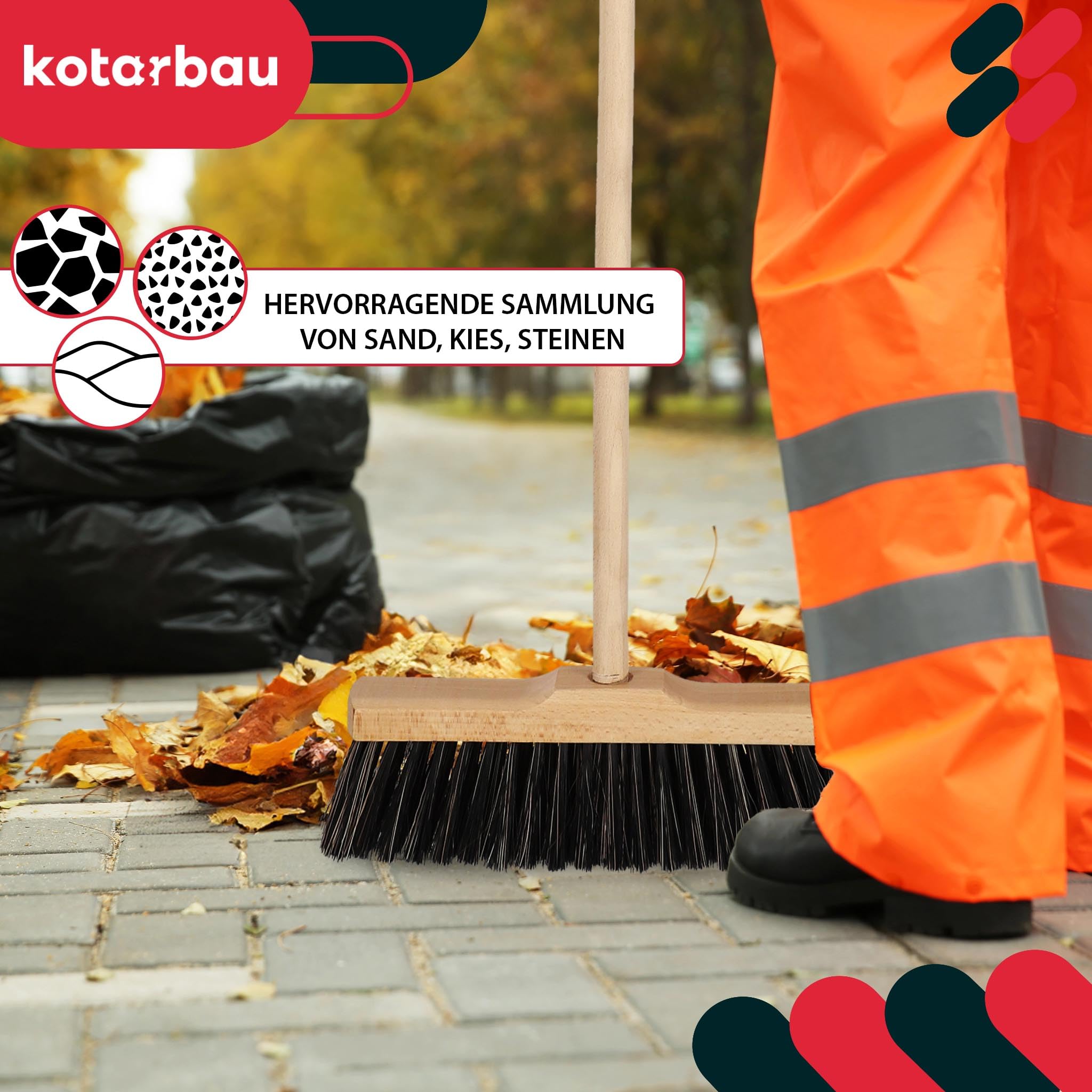 KOTARBAU® Scopa con Manico - 30 cm - scopa da esterno - Scopettone Industriale - spazzolone industriale - Marrone - per Esterni e Interni - per Giardino - Casa - Ufficio