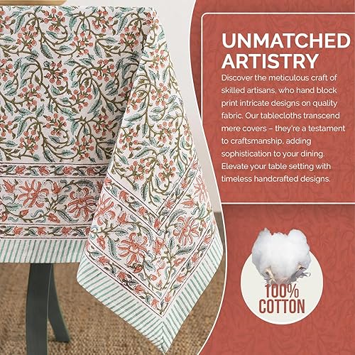 Miniatura 5 de Labhanshi Mantel redondo de 60 pulgadas con estampado de bloques de mano indio, de 60 pulgadas, 4 plazas y rectangular, 60 x 90 pulgadas, para