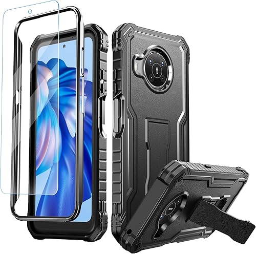 FITO Funda para Nokia X100, doble capa a prueba de golpes resistente para teléfono Nokia X100 con protector de pantalla, soporte incorporado (negro)