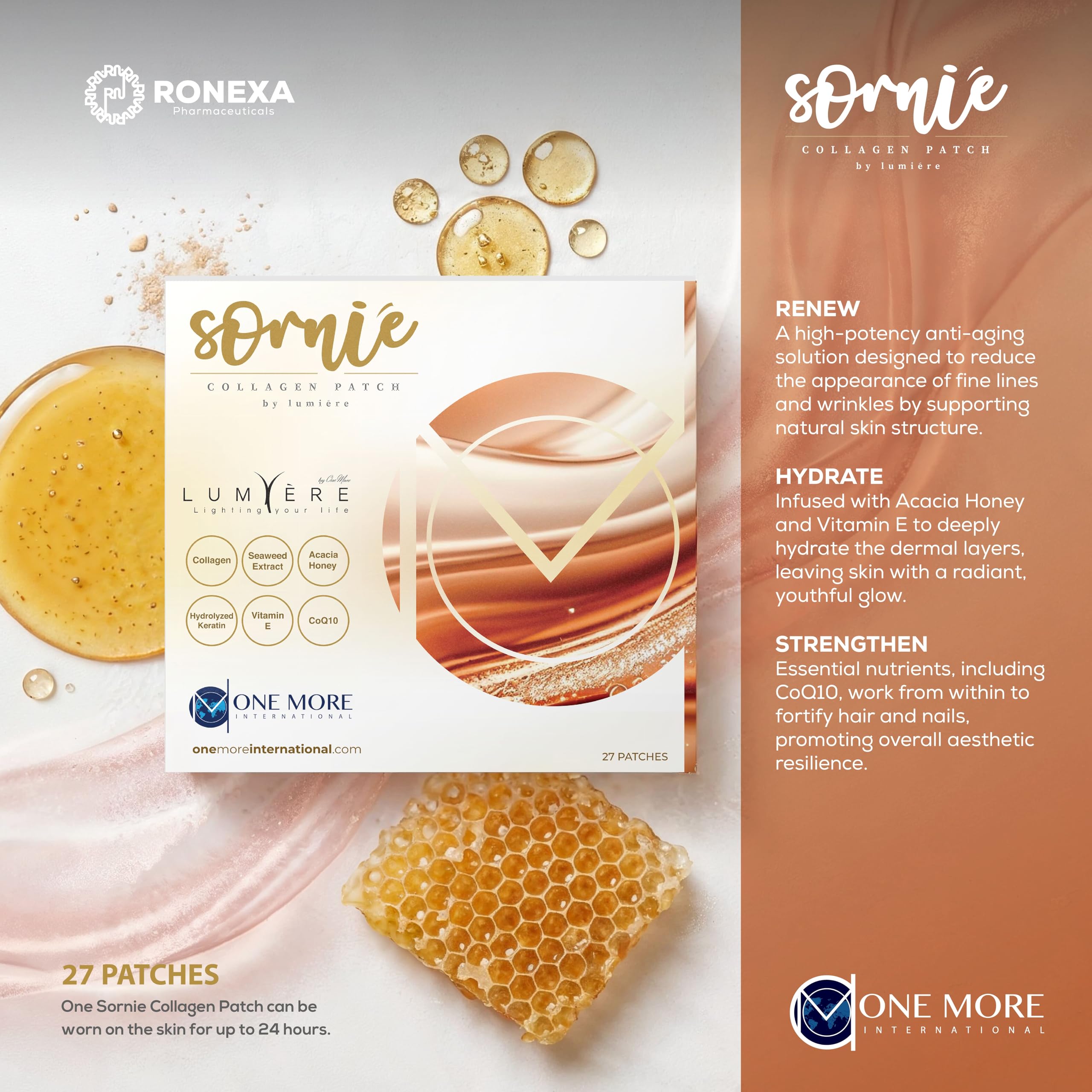 One More Sornie Collagen Patch - Transdermal Collagen-Support Skin Patches for Women, Discreet Daily Beauty Patch to Complement Your Skincare & Collagen Routine, Convenient Alternative to Drinks & Pills