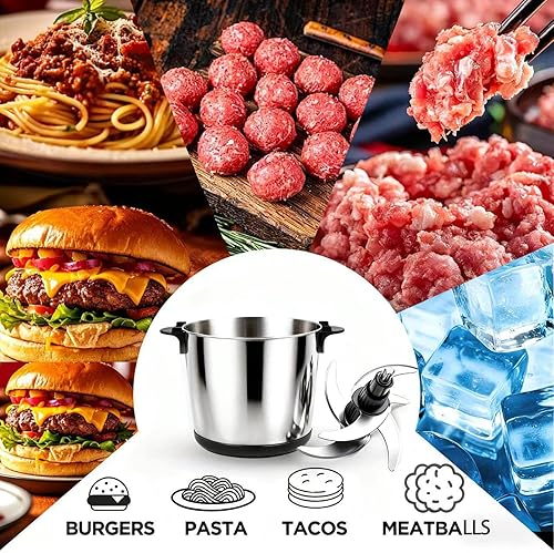 Miniatura 6 de Picadora de carne eléctrica de 1200 W, 6 L, picadora de carne comercial de alta resistencia con 3 placas de corte, molinillo de alimentos de acero