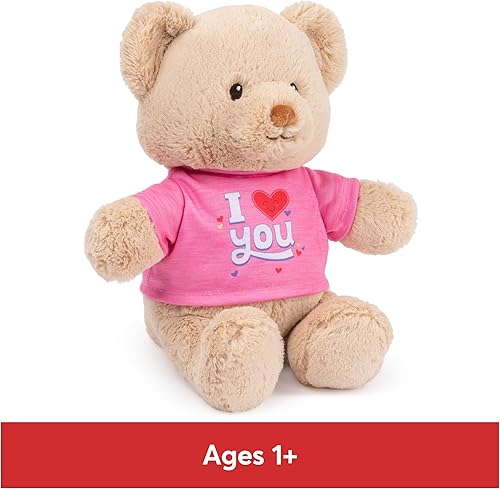 Miniatura 5 de GUND "I Love You" Oso de mensaje sostenible con camiseta rosa, oso de peluche hecho de materiales 100% reciclados para edades de 1 año en adelante,