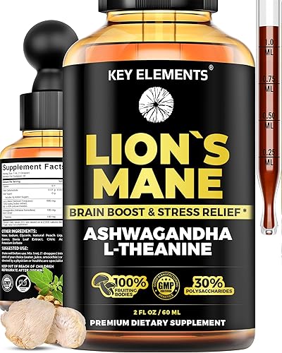 Extracto de hongo de melena de león inteligente para la memoria, el enfoque y la salud cerebral - Tintura de melena de león con ashwagandha y L