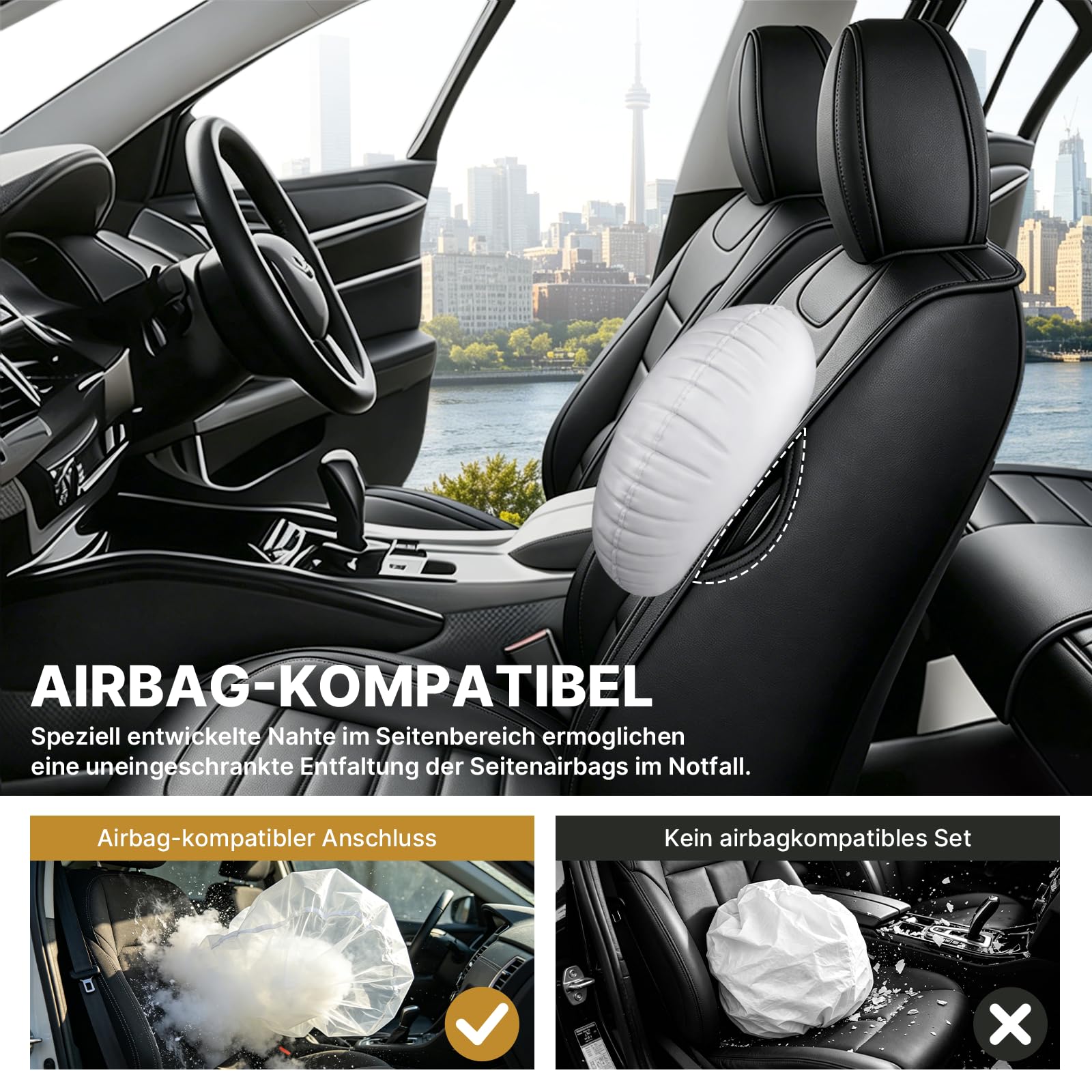 Autositzbezüge Kunstleder Komplettset für BMW 118 1999-2026, Auto Sitzbezug für 5 Sitze, Wasserabweisend, rutschfest, Vordersitze und Rücksitze, mit Montagezubehör, Schwarz