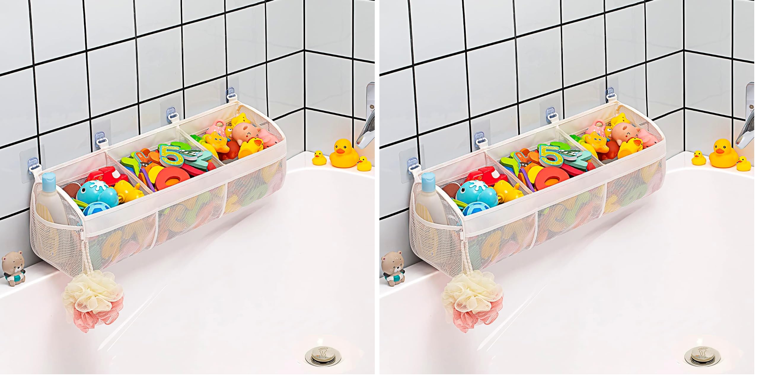 Austion Original 3 Compartment Horizontal Large Openings Bath Toy Organizer for Tub, Capacity Upgrade Bath Toy Storage and Holder, Bathtub Toy Holder for Easy Access and Sorting of Toys. (Pack of 2)
