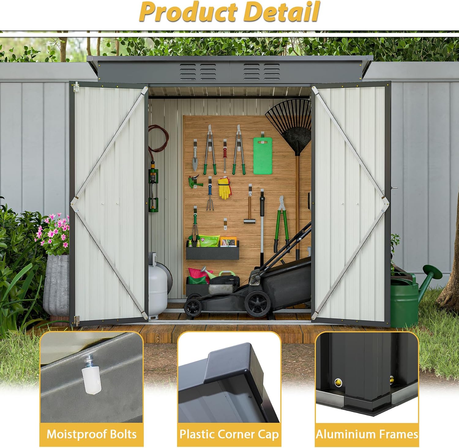 Outdoor Aluminum Storage Shed 6x4FT, Garden Shed for Bike, Garbage Can, Tool, Outside Sheds & Outdoor Storage Storage Box with Lockable Door for Backyard, Patio, Lawn