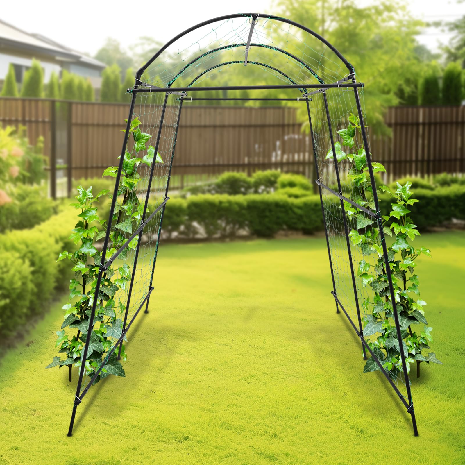 Grande arche de jardin pour plantes grimpantes de 2,3 m de haut en métal avec treillis de vigne grimpant pour plantes grimpantes en plein air, légumes, fruits et fleurs