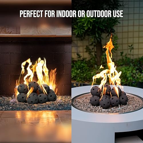 Miniatura 102 de Skyflame Juego de 6 bolas de fuego de cerámica, juego de 6 piedras redondas para fogatas o accesorios de chimeneas de interior y exterior, 5 Gris