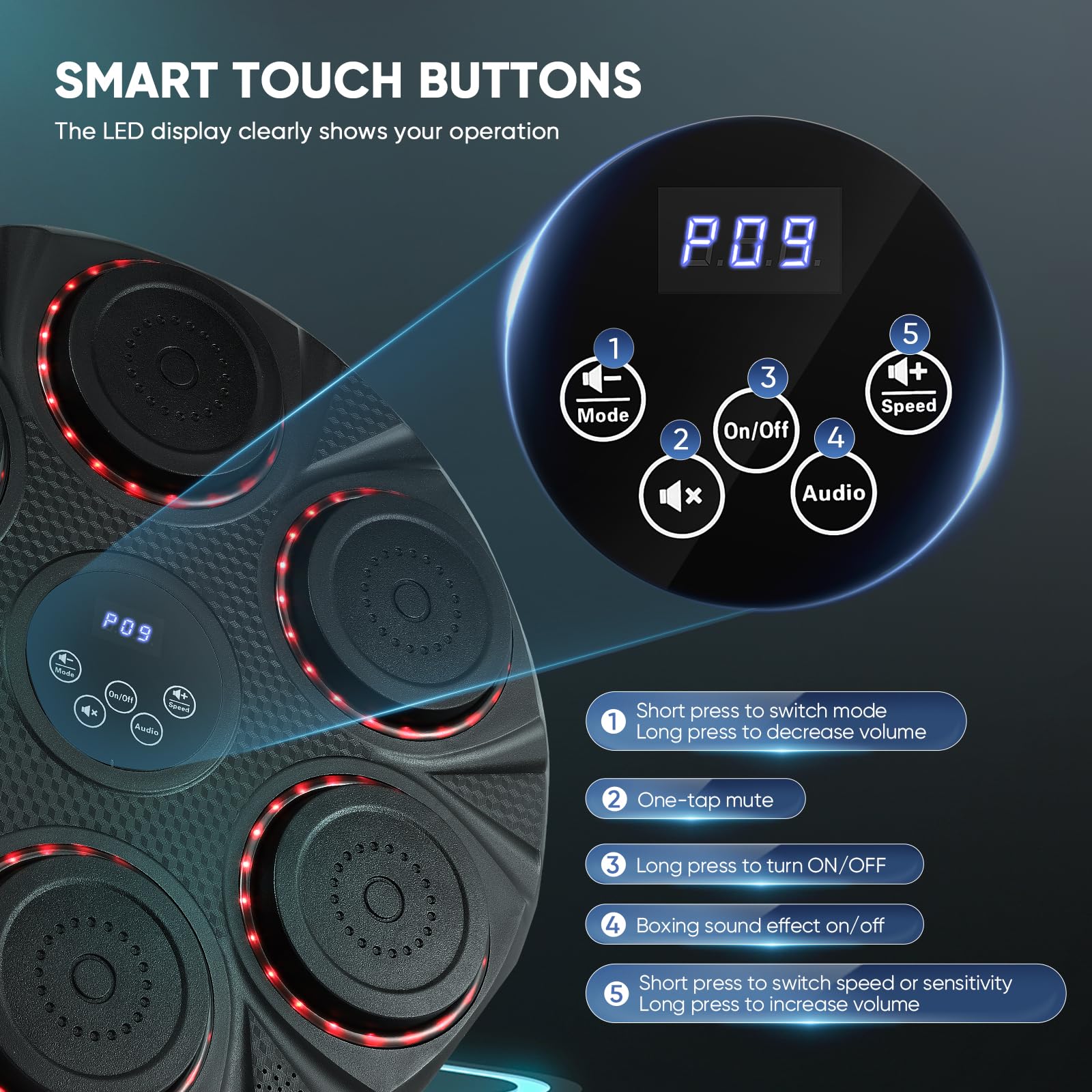Music Wall Boxing, intelligente Musikboxmaschine, elektronische Boxmaschine mit Bluetooth-Konnektivität, 2 Paar Boxhandschuhe, Verwendung im Innenbereich, für Kinder/Erwachsene