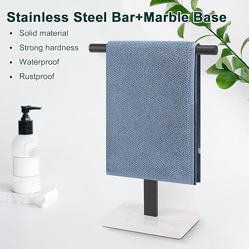 Miniatura 5 de Toallero de mano, soporte para toallas de mano en forma de T para baño con base de mármol, soporte de acero inoxidable 304, toallero de mano