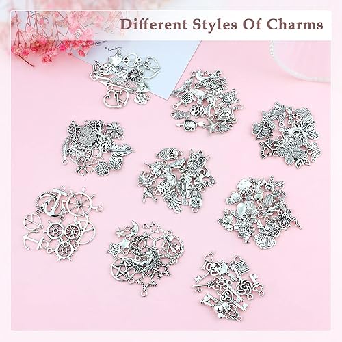 Miniatura 5 de JIALEEY 200 piezas al por mayor de lotes a granel para hacer joyas, dijes mezclados de metal tibetano de plata tibetana, dijes para bricolaje para