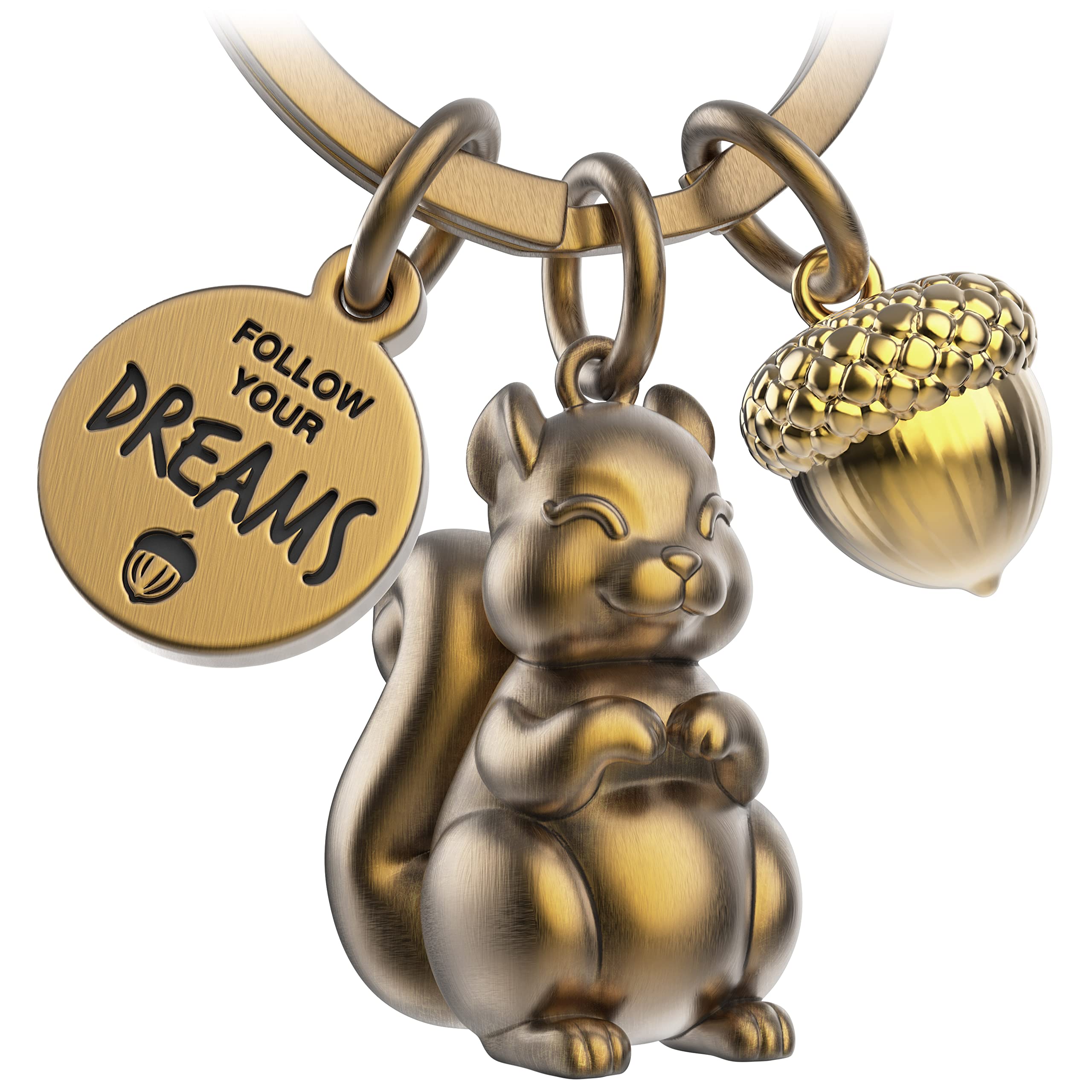 FABACH Skippy Squirrel Keyring with Engraving - Cute Squirrel Keyring - Squirrel Lucky Charm as Motivation Gift for Girlfriend - Follow Your Dreams, Antique bronze