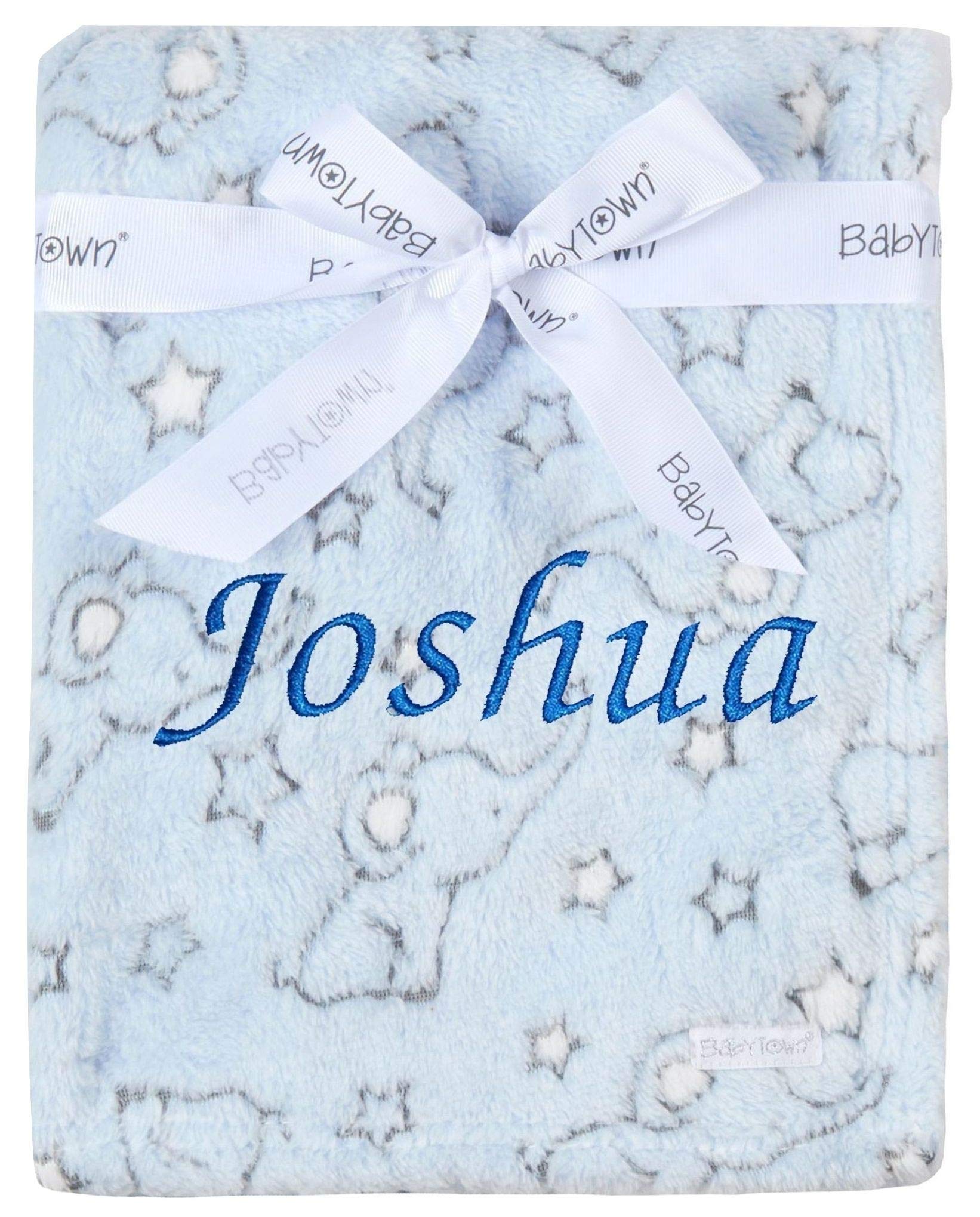 Baby Boy Girl Personalised Blanket Embroidered Name Various Designs Elephant (Blue Elephant Star Blanket)