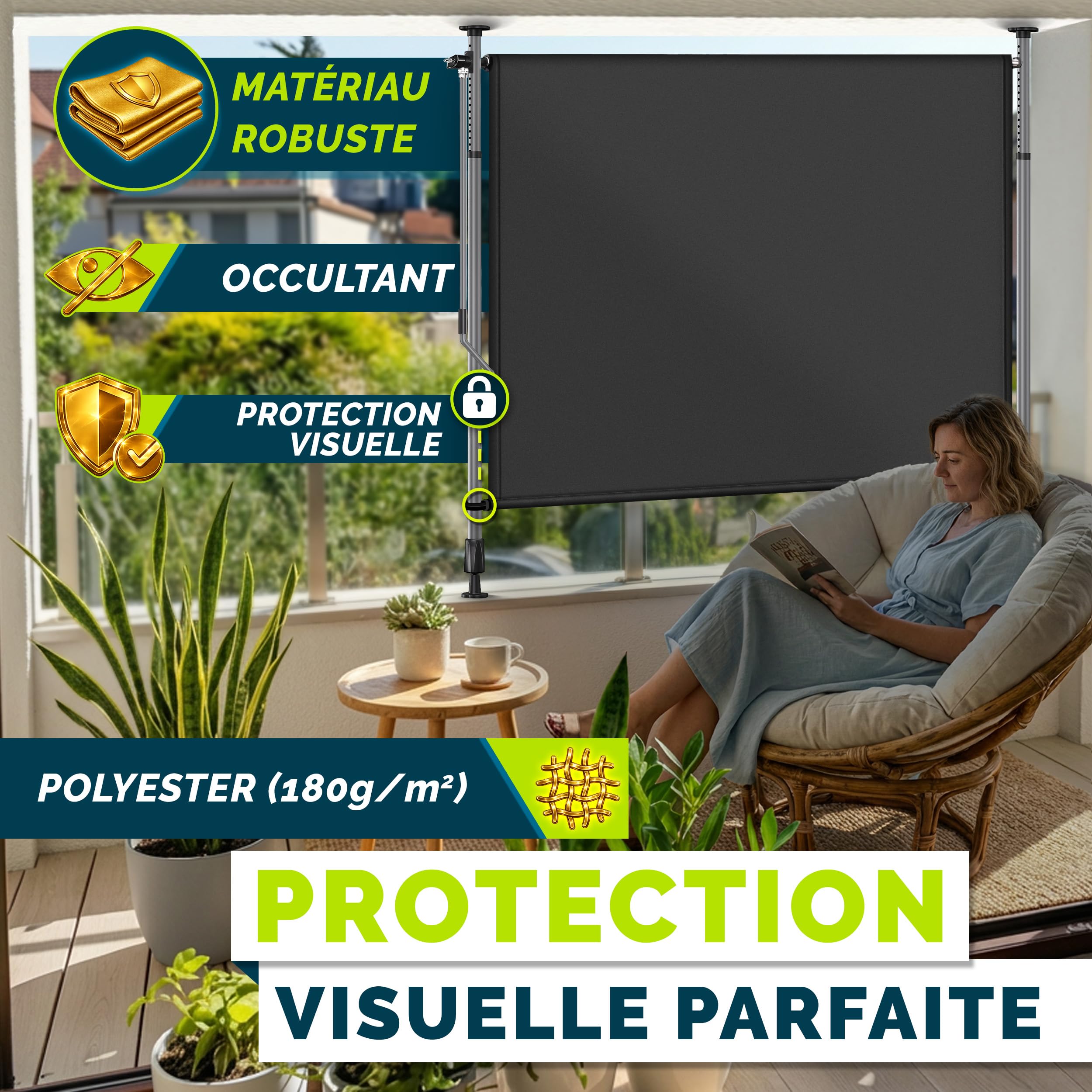 tillvex Store vertical 200 x 310 cm anthracite avec manivelle sans perçage | Brise-vue extensible et opaque | Store vertical pour balcon, terrasse, jardin | Store brise-vue résistant aux intempéries