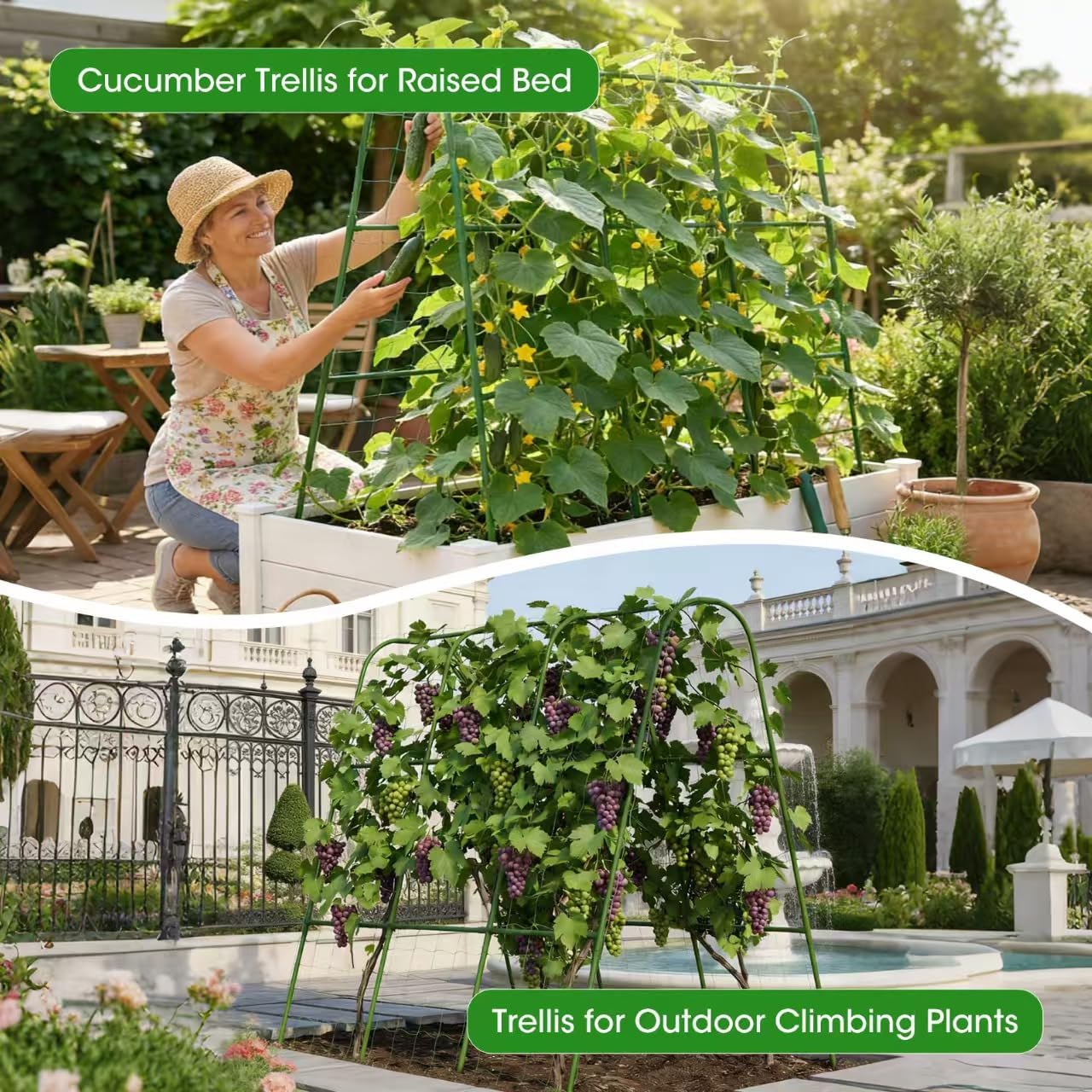 Cucumber Trellis for Raised Bed, U-Shape Metal Garden Trellis for Climbing Plants Outdoor, 51.5''Lx50.5''Wx44''H Rust-Proof Vegetable Peas Trellis for Bean Pole