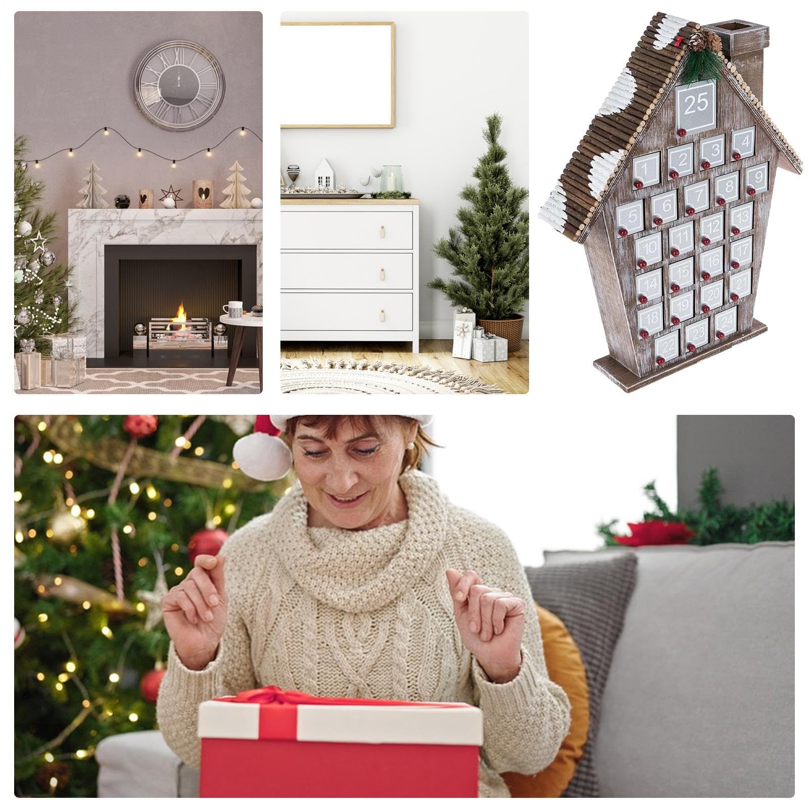 de cuenta regresiva de Navidad – Calendario de estilo casa en miniatura | diseño para guardar los cajones, dispositivo reutilizable para actividades estacionales, juego decorativo completo