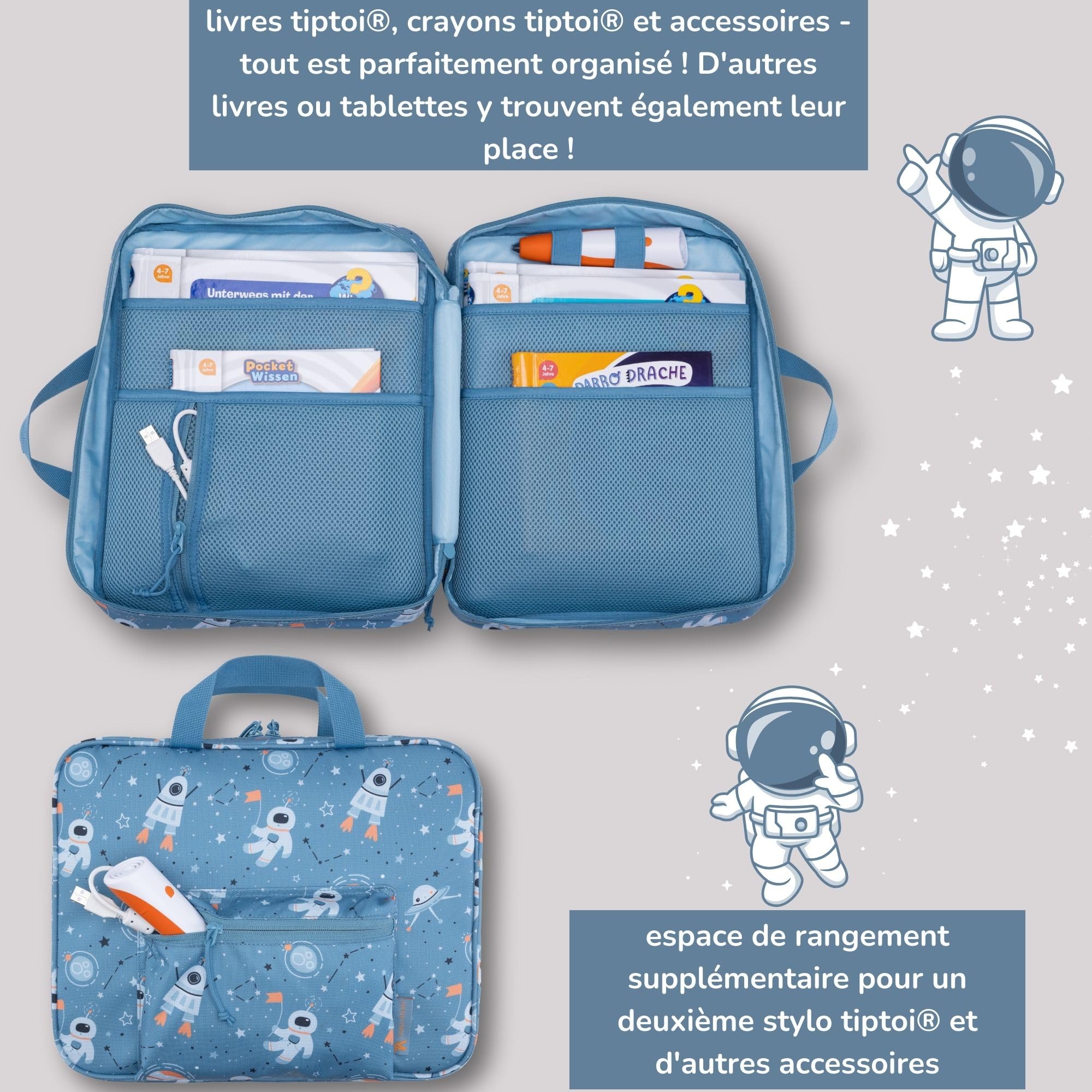 Sac de Rangement pour Livres tiptoi – Sac de Transport rembourré pour Stylo interactif, déperlant, sans PFC, Polyester recyclé rPET