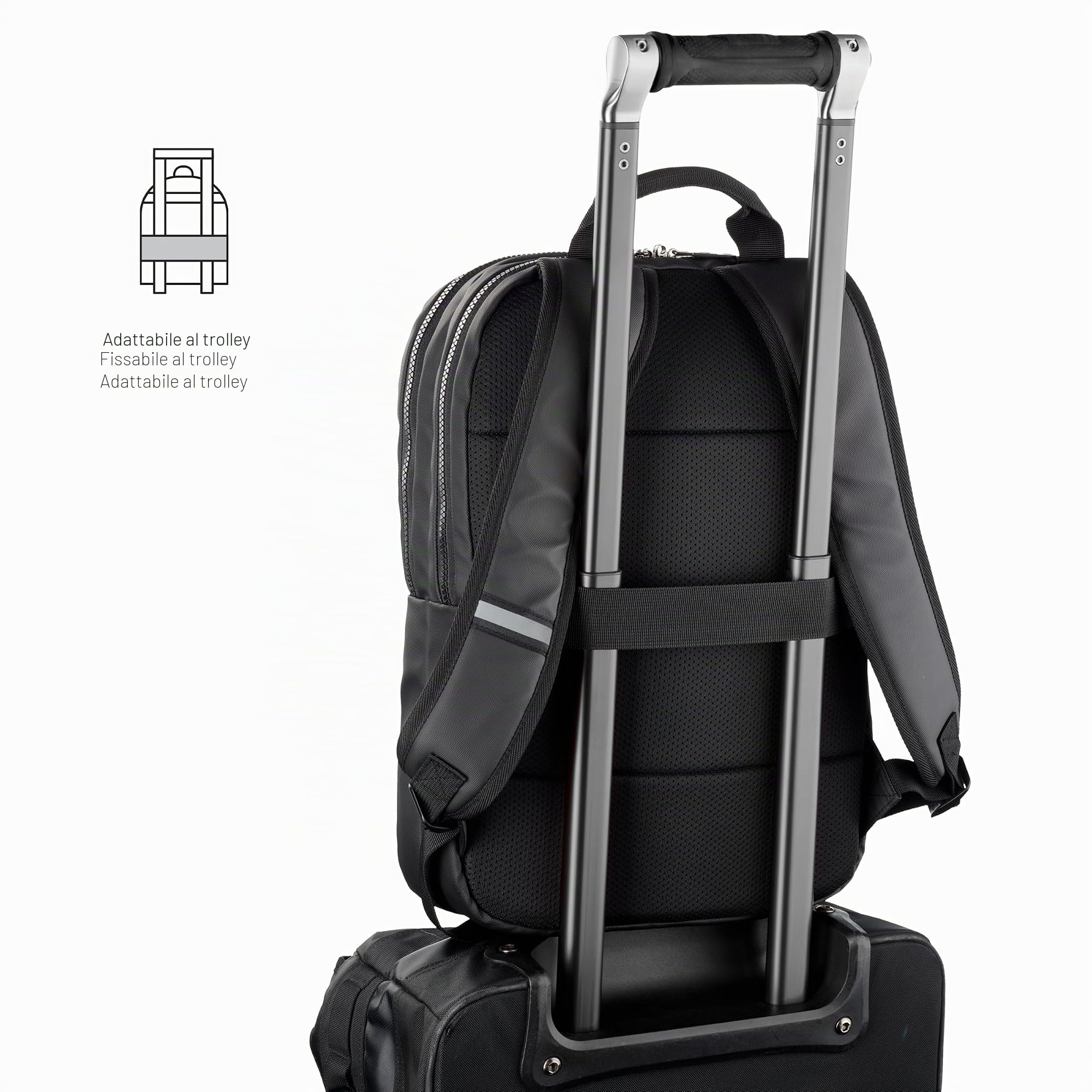 Miquelrius - Zaino per computer da 13 l, tasca antifurto RFID, dettagli riflettenti, chiusura di sicurezza, adattabile trolley, zaino portatile + tablet, idrorepellente
