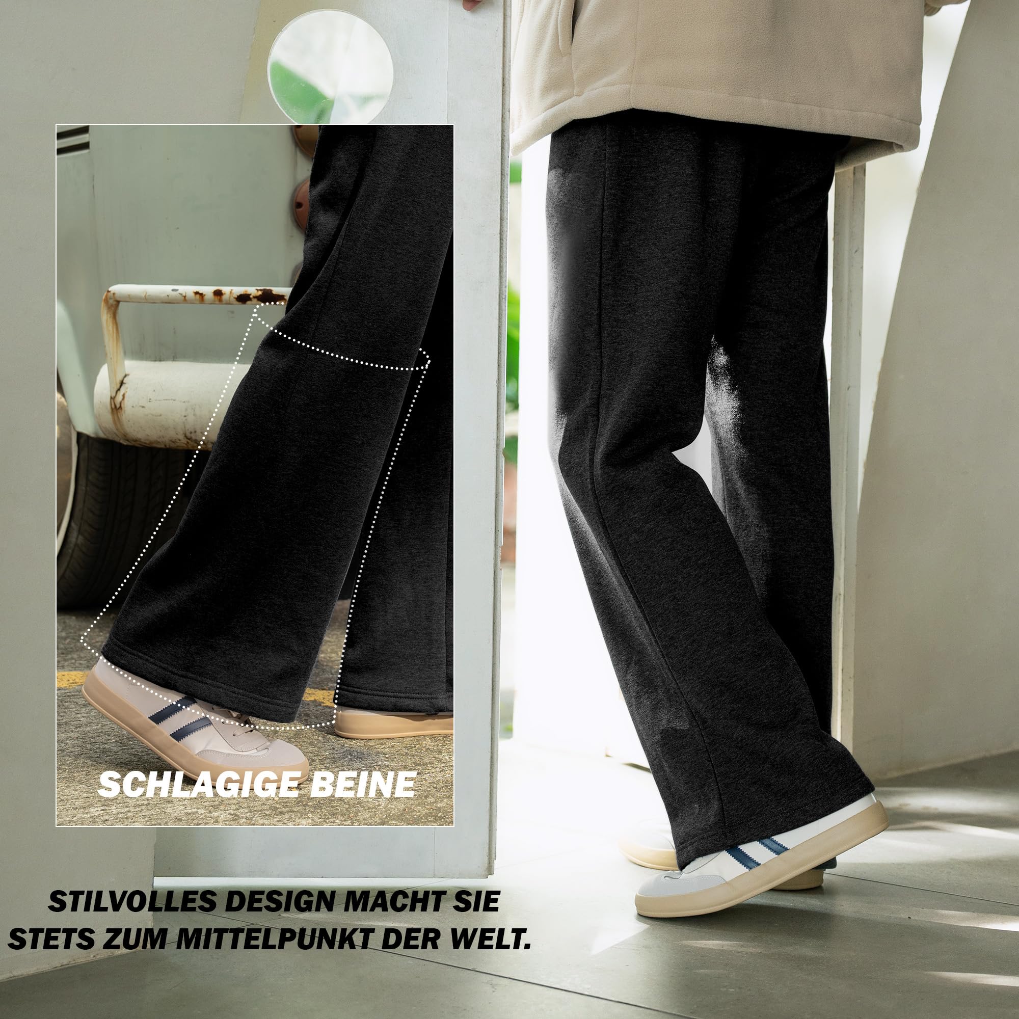 ineepor Jogginghose Herren Baumwolle Weites Bein Thermo Winterhose Warme Trainingshose Gefüttert Fleece Hose Baggy Sweatpants Lang Bootcut Flare Freizeithose XS-5XL