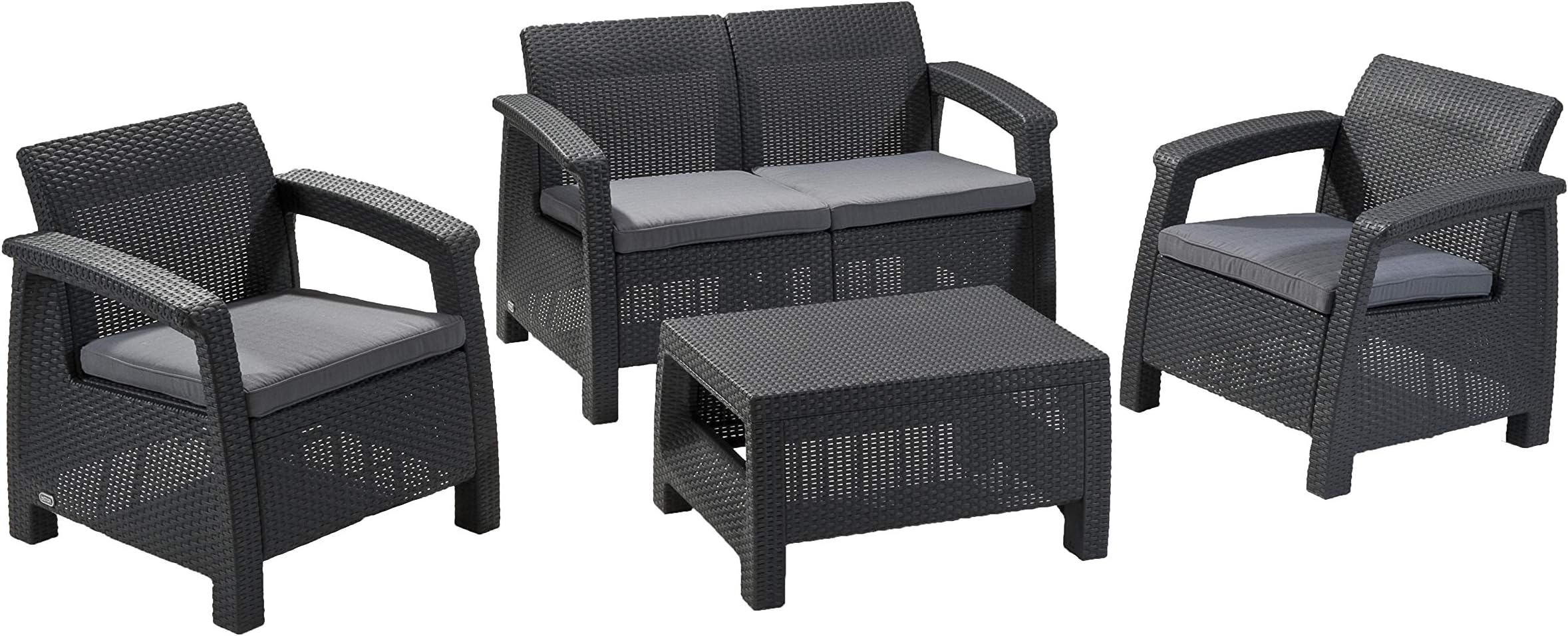 Keter Corfu Lounge Set, Rattan, Graphite/Grey Lounge Set in Rattan Look, Modern Lounge Balcony Furniture