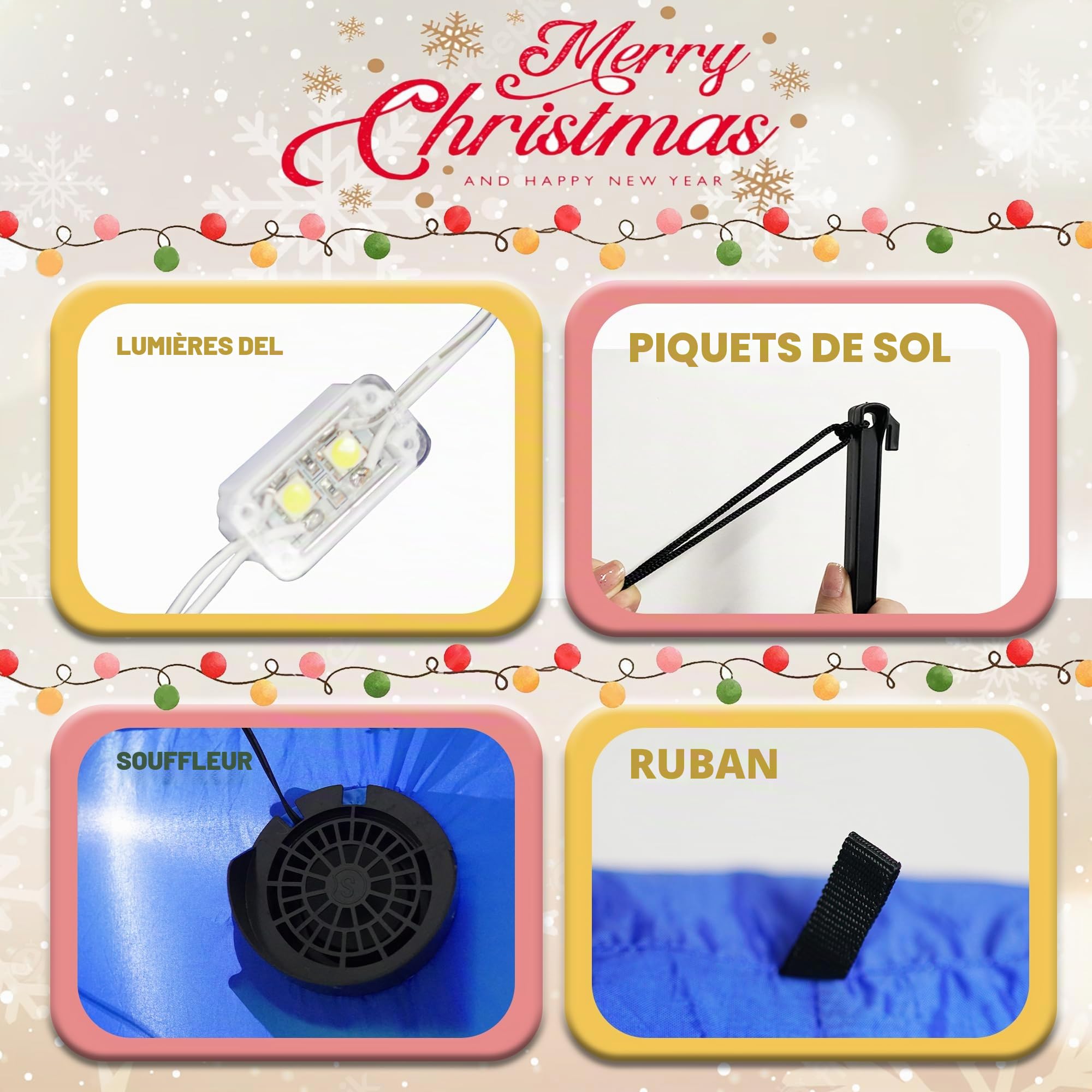 Père Noël Gonflable de 2,7 m Chevauchant Un Renne Avec Arche Cadeau, Décoration Extérieure de Noël