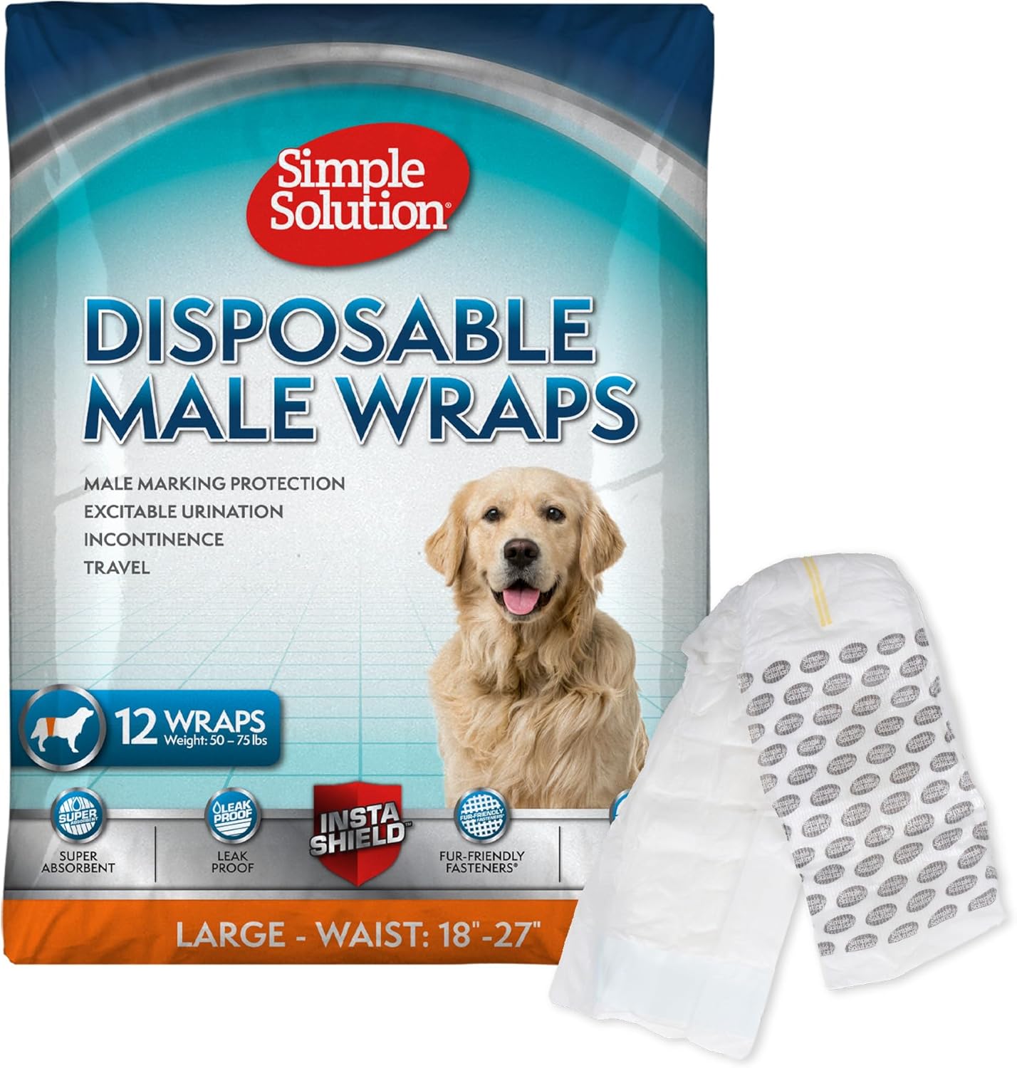 Easy Answer Disposable Canine Diapers Wraps for Male Canine, True Match, Absorbent, Leak Proof with Wetness Indicator, Pet and Doggie Diaper for Peeing, For Massive Pets, 18-27 Inch Waist, 12 Depend