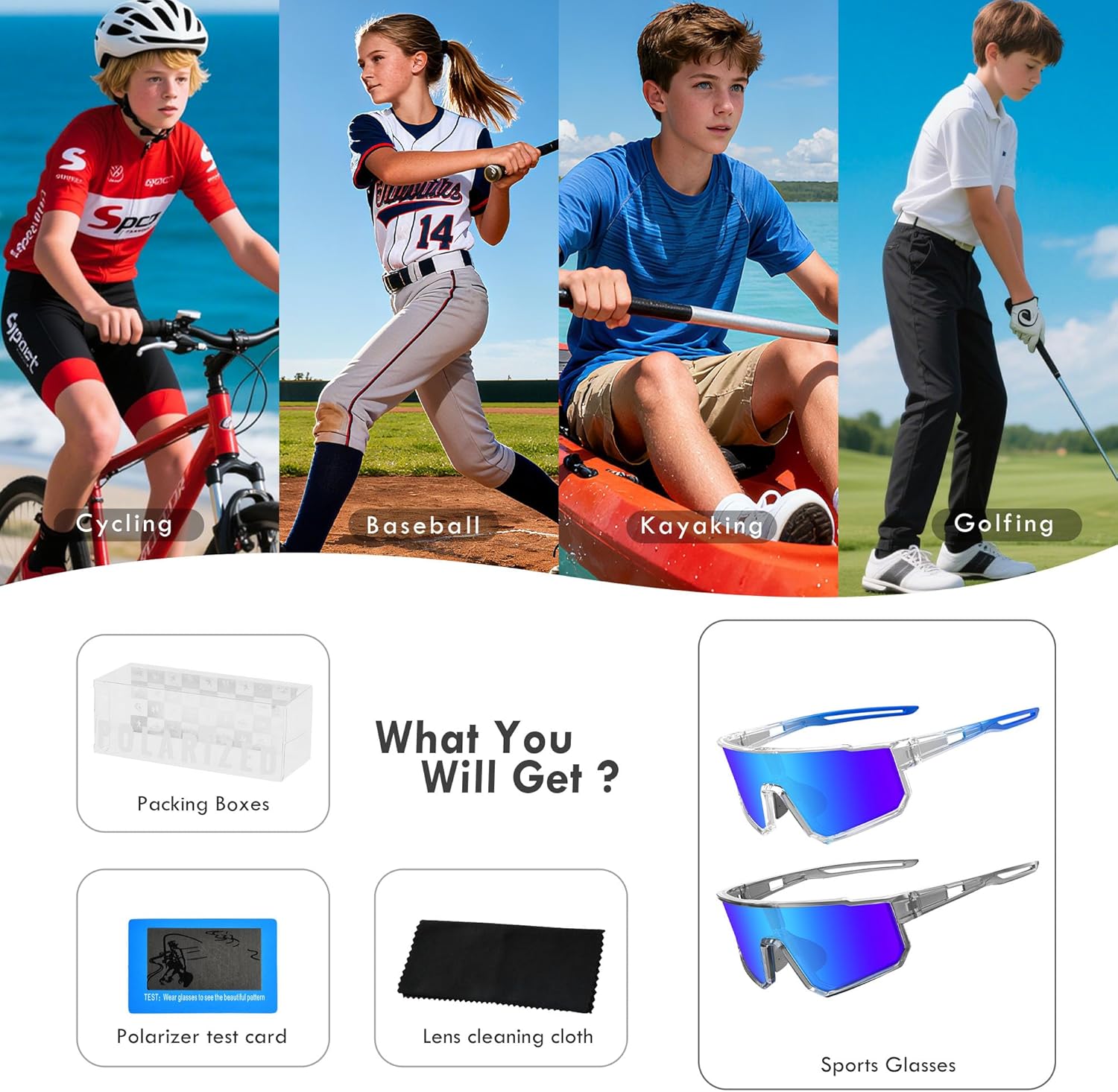 Polarized Sports Sunglasses,UV400 Protection Outdoor Glasses for Men Women Youth Baseball Cycling Running Driving Golf (Dark Blue Lens Flag Frame)