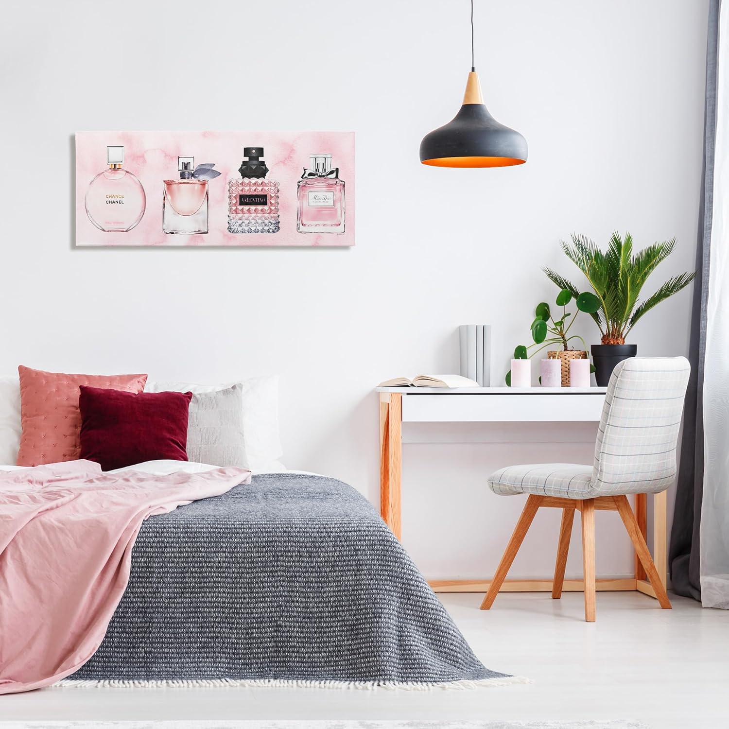 Stupell Industries Pink Fashion Fragrance Bottles Watercolor Pattern, Design by Amanda Greenwood Canvas Wall Art, 10x24