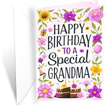 Prime Greetings Grandma Birthday Card, Made in America, Thick Card Stock with Premium Envelope Packaged in a Reusable Presentation Mailer, Eco-Friendly, 5in x 7.75in