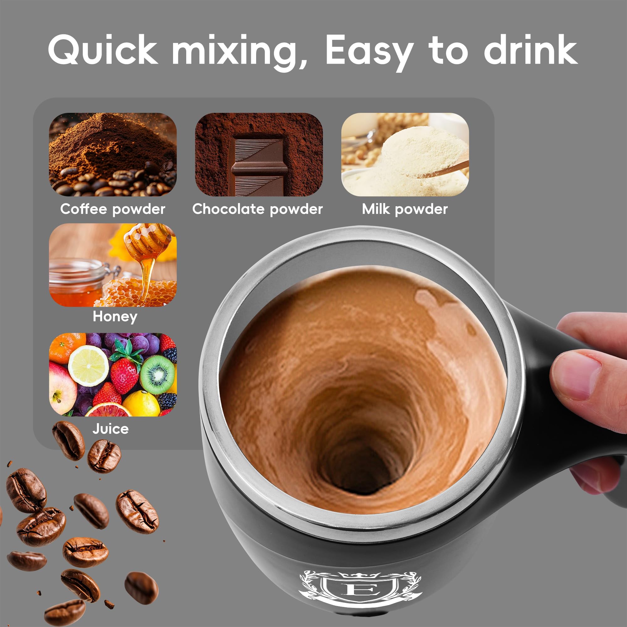 Magnetic Stirring Coffee Mug With Initial - USB Rechargeable, Stainless Steel, Personalized Gift For Him, Anniversary - View #6
