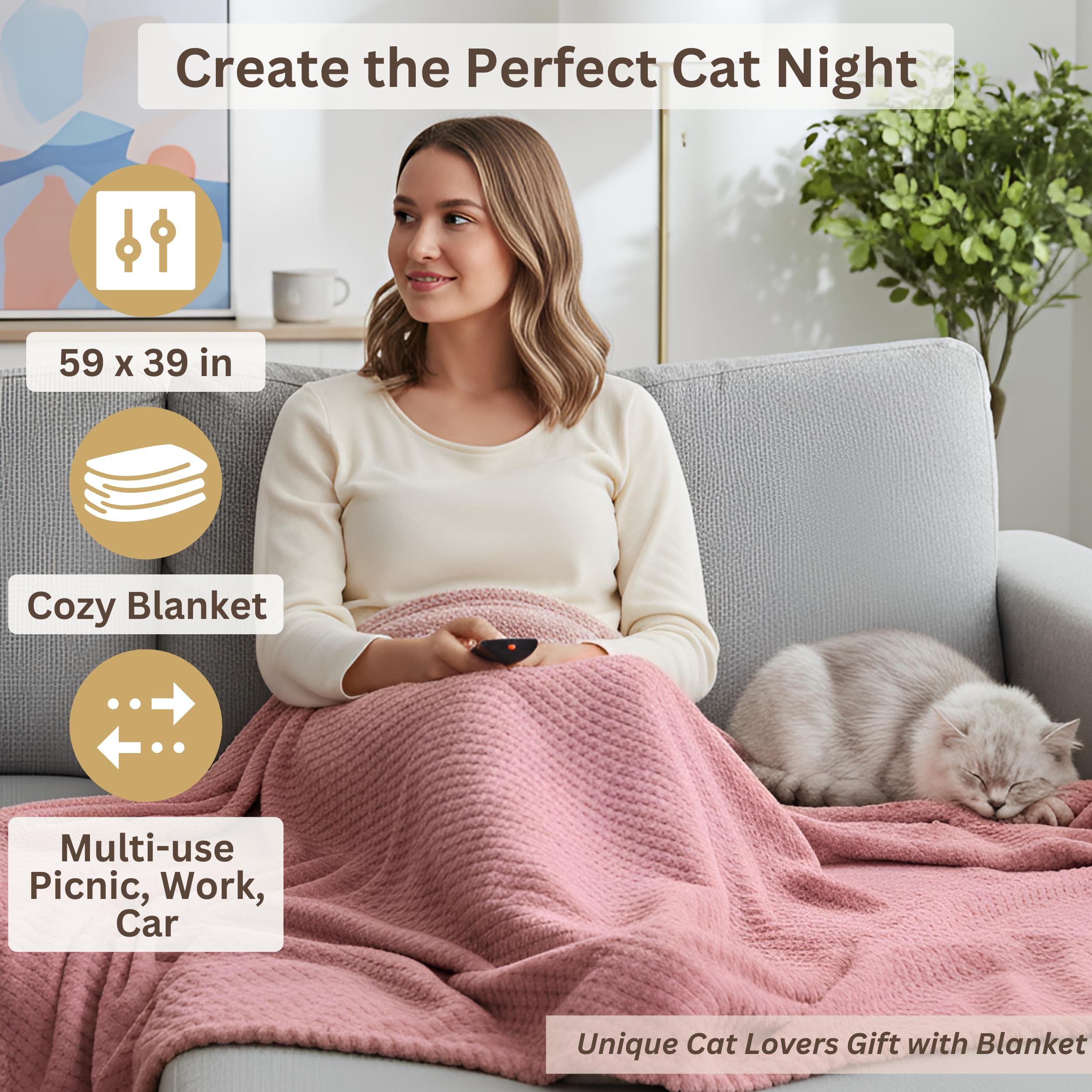 Luxury Cat Lover Gifts for Women, Cat Mom Gifts for Women, 8pc Cats Themed Gift Set with Premium Blanket & Shatterproof Steel Tumbler, Crazy Cats Lady Gift Box for Birthday & Mothers Day